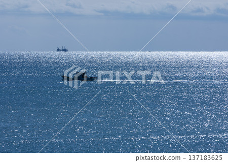 閃閃發光的大海和漁船 137183625