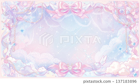 粉紅彩色魔法少女風格相框背景材質緞帶與雲朵 137183896