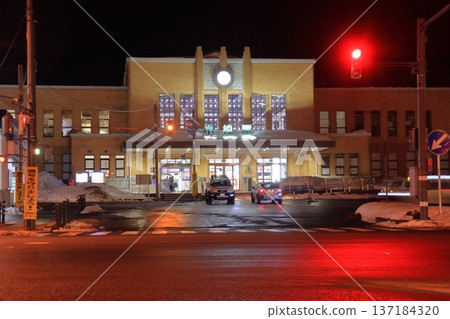 Otaru Station in winter Night view in front of the station (Otaru, Hokkaido) 137184320