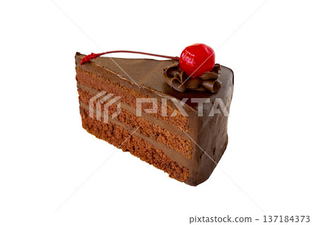 chocolate cake with cherry dessert snack arrangement flat lay style  137184373