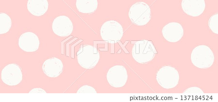 Pastel pink birthday polka dot seamless pattern. Repeated round painted confetti background. Happy dotted wallpaper for Easter wrapping paper, birthday decoration, kid bday nursery decor. Vector Pastel pink birthday polka dot seamless pattern. Repeated round painted confetti background. Happy dotted wallpaper for Easter wrapping paper, birthday decoration, kid bday nursery decor. Vector 137184524