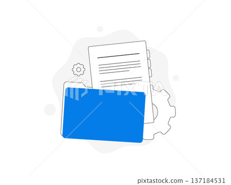 Folder Icon With Gear Symbols. Simple Visual Of Document Storage With Settings Gear And Cloud Backup 137184531