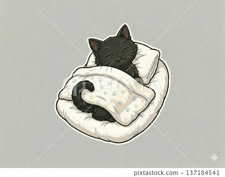 黑貓睡在蒲團上（無背景） 137184541