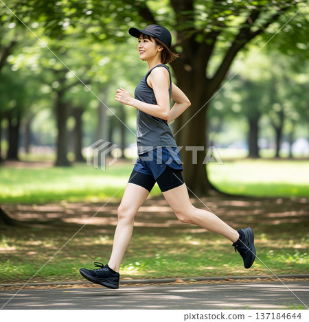 慢跑的年輕女性 慢跑的年輕女性 137184644
