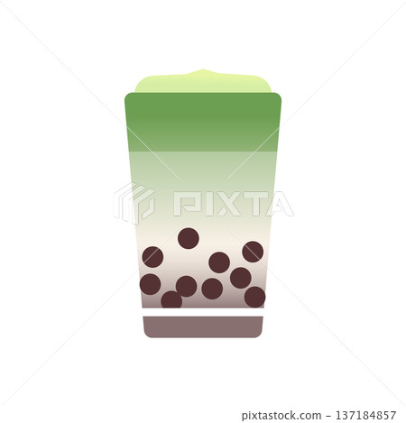 Matcha Bubble Tea Icon Set Element. Matcha boba drink in takeaway cup. Colorful flat vector illustration isolated 137184857