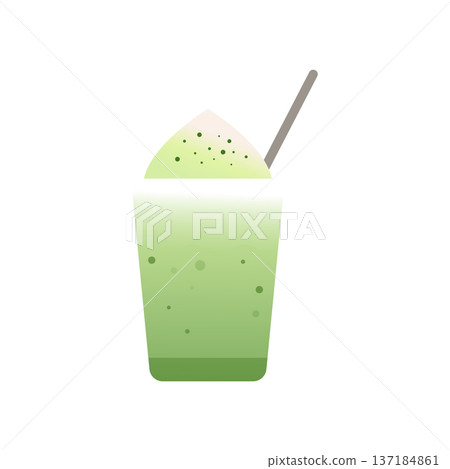 Matcha Frappe Icon. Matcha blended green tea drink in takeaway cup with foam. Colorful flat vector illustration isolated 137184861