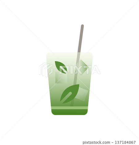 Matcha Sparkling Soda Icon. Matcha fizzy green tea drink in tall glass with ice. Flat vector illustration isolated Matcha Sparkling Soda Icon. Matcha fizzy green tea drink in tall glass with ice. Flat vector illustration isolated 137184867