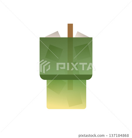 Matcha Yuzu Citrus Drink Icon. Matcha yuzu iced drink in low glass with straw. Flat vector illustration isolated 137184868