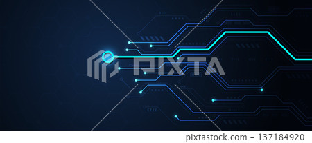 Abstract glowing blue circuit board background with futuristic digital network connection pathways Abstract glowing blue circuit board background with futuristic digital network connection pathways 137184920