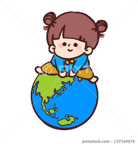You can go all over the world! Illustration of a girl sitting on a globe You can go all over the world! Illustration of a girl sitting on a globe 137184978