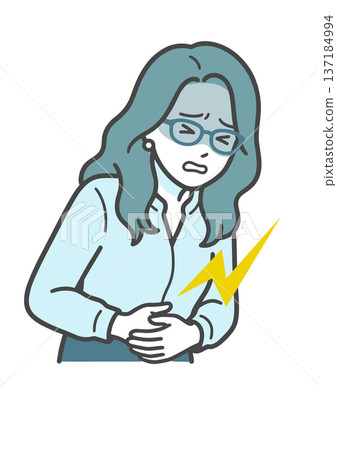 Illustration of a woman suffering from stomach pain (poor health, gastrointestinal troubles) Illustration of a woman suffering from stomach pain (poor health, gastrointestinal troubles) 137184994