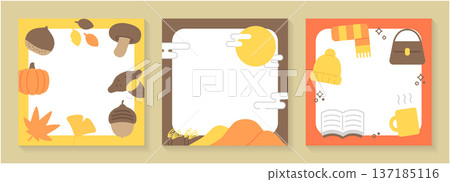 Autumn frame background material | Flat vector illustration of autumn leaves and autumn flavors 137185116