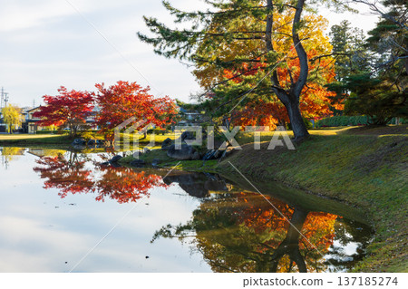 Hiraizumi, Iwate Prefecture in autumn: World Heritage Site of Autumn Foliage, Kanjizaio-in Temple Ruins Hiraizumi, Iwate Prefecture in autumn: World Heritage Site of Autumn Foliage, Kanjizaio-in Temple Ruins 137185274