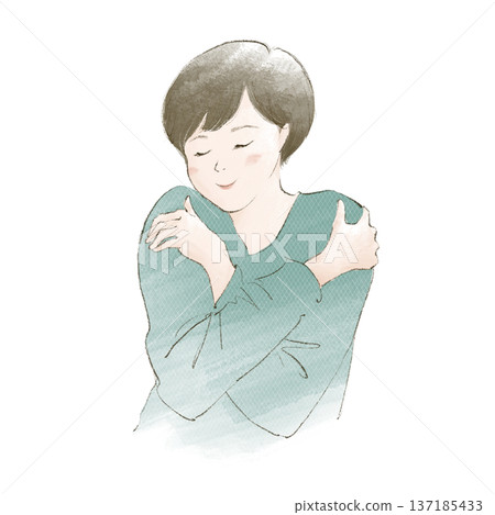 A woman hugging herself A woman hugging herself 137185433