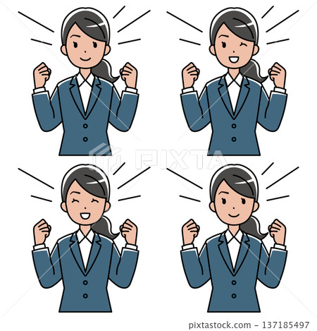 一幅外國女性身穿西裝擺出勝利姿勢的插圖。 一幅外國女性身穿西裝擺出勝利姿勢的插圖。 137185497