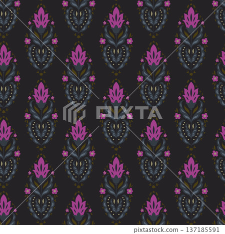 Moody Charcoal Folk Floral Medallion Pattern Moody Charcoal Folk Floral Medallion Pattern 137185591