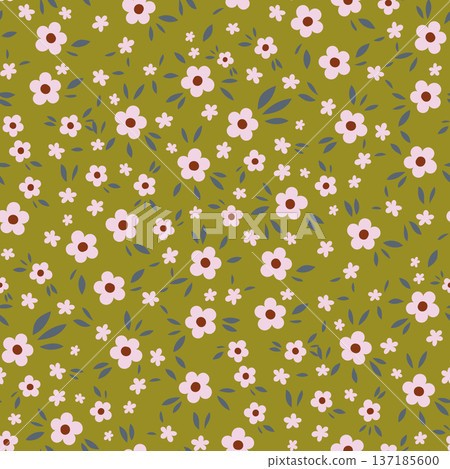Olive Green Ditsy Floral Meadow Pattern Olive Green Ditsy Floral Meadow Pattern 137185600