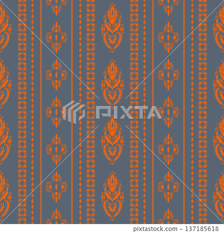 Folk Floral Stripe Denim Blue Pattern Folk Floral Stripe Denim Blue Pattern 137185618