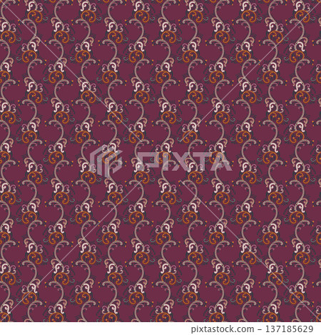 Ornate Filigree Vine Damask Plum Pattern 137185629
