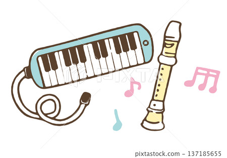 Illustration of keyboard harmonica and recorder Illustration of keyboard harmonica and recorder 137185655