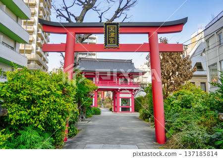 東京新宿區成古天神社的朱紅色鳥居 137185814