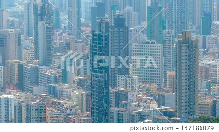 Dense Yau Tsim Mong skyline rises across tightly packed towers Feb 13 2026 137186079