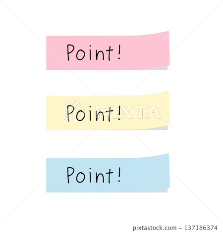 一組三張彩色便條紙,上面寫著“Point!” 一組三張彩色便條紙,上面寫著“Point!” 137186374