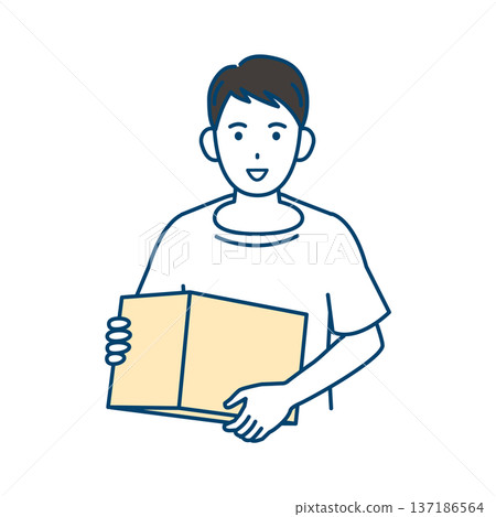 Illustration of a man holding a cardboard box 137186564