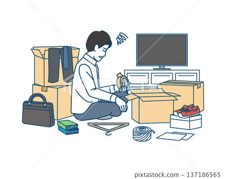 Illustration of a man who can't finish moving Illustration of a man who can't finish moving 137186565