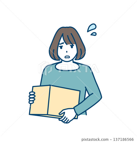 Illustration of a woman holding a cardboard box in trouble Illustration of a woman holding a cardboard box in trouble 137186566