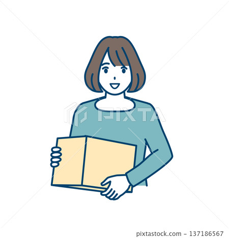 一位女士手持紙箱的插圖 一位女士手持紙箱的插圖 137186567
