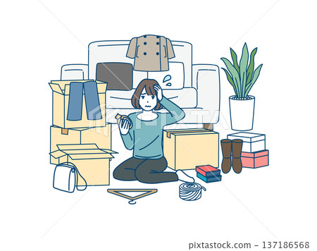Illustration of a woman who can't finish moving 137186568