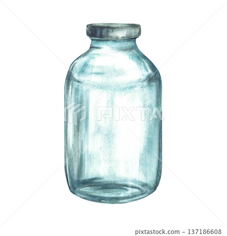Watercolor Glass jar with silver lid. Realistic hand painted old glassware, Empty container for storage or preservation. Hand drawn vintage illustration isolated from background for kitchen, eco farm. Watercolor Glass jar with silver lid. Realistic hand painted old glassware, Empty container for storage or preservation. Hand drawn vintage illustration isolated from background for kitchen, eco farm. 137186608