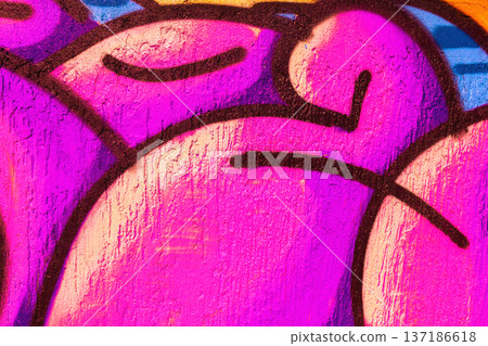 Bright Urban Graffiti Mural in Pink, Purple, Blue with Black Lines for 90s, Y2K Street Style 137186618