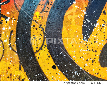 Urban Graffiti Wall Art in Black, Orange, Yellow with Spray Paint Texture for 90s, Y2K Street Style Urban Graffiti Wall Art in Black, Orange, Yellow with Spray Paint Texture for 90s, Y2K Street Style 137186619