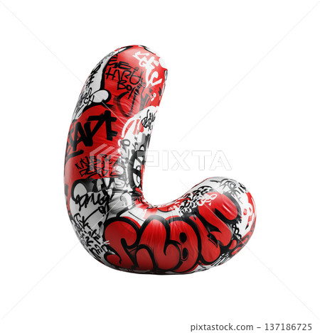 Inflatable letter L covered in graffiti art isolated on white background, representing urban creativity and bold street concept Inflatable letter L covered in graffiti art isolated on white background, representing urban creativity and bold street concept 137186725