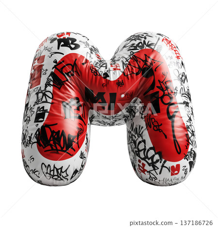 Inflatable letter M covered in graffiti art isolated on white background, representing urban creativity and bold street concept Inflatable letter M covered in graffiti art isolated on white background, representing urban creativity and bold street concept 137186726