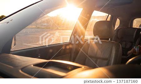 AI-generated image showing the risk of heatstroke for children in a car exposed to strong sunlight 137187160