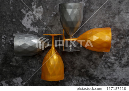 Still life with plastic glasses, top view Still life with plastic glasses, top view 137187218