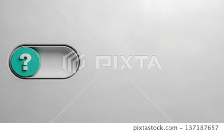 Slider toggle switch button with question mark symbol on green circle isolated on white background representing decision making or faq help concept 137187657