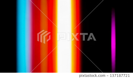 Abstract vertical colorful light leak background with blue red and purple stripes on black suitable for retro film overlay or creative graphic design Abstract vertical colorful light leak background with blue red and purple stripes on black suitable for retro film overlay or creative graphic design 137187721
