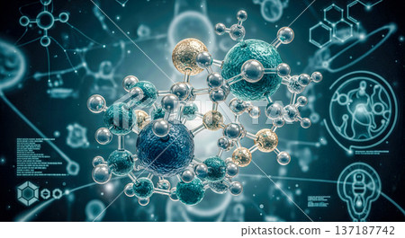abstract molecular structure 3d render science chemistry biology medicine background atom bond connection research laboratory futuristic technology virus cell microscopic micro organism 137187742