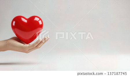 hand holding red heart 3d model white background love charity health care cardiology insurance donation valentine symbol protection wellness life support 137187745