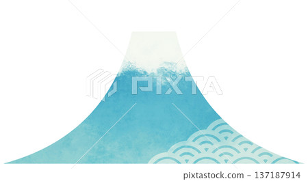 富士山簡筆畫，飾以青海波紋，日式裝飾風格，日本山 137187914
