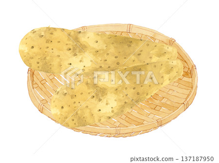 Nagaimo on a bamboo basket - hand-drawn watercolor illustration of vegetables Nagaimo on a bamboo basket - hand-drawn watercolor illustration of vegetables 137187950