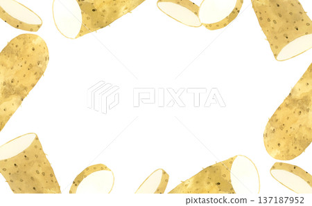 Nagaimo frame - Hand-drawn watercolor illustration of vegetables - background material 137187952