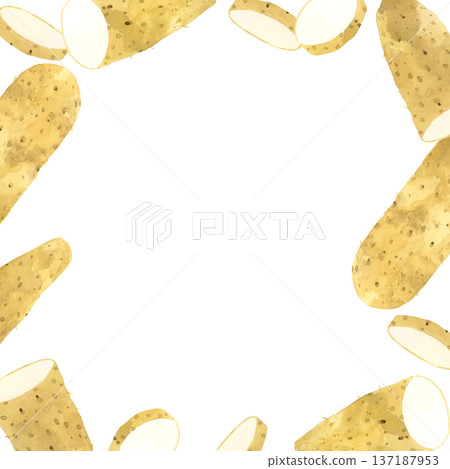 Nagaimo frame - Hand-drawn watercolor illustration of vegetables - background material 137187953