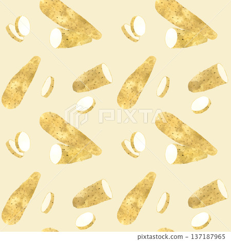 Seamless pattern of Chinese yam. Hand-drawn watercolor illustration of vegetables. 137187965