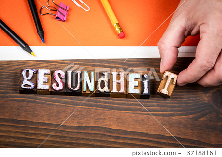 Health Word In German gESUNdHEiT Wooden Letter Blocks On Desk 137188161