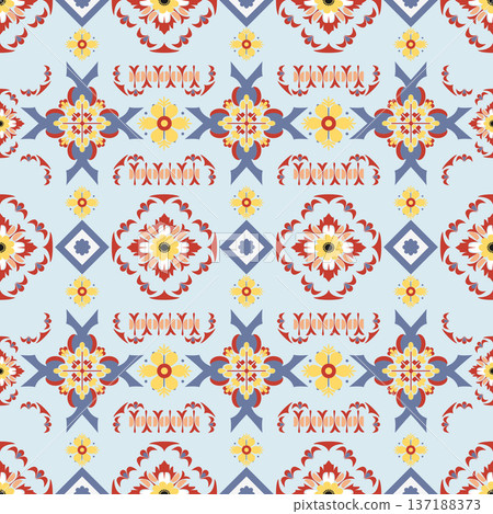 Ornate Ethnic Floral Seamless Pattern for Luxury Fabric and Carpet 137188373